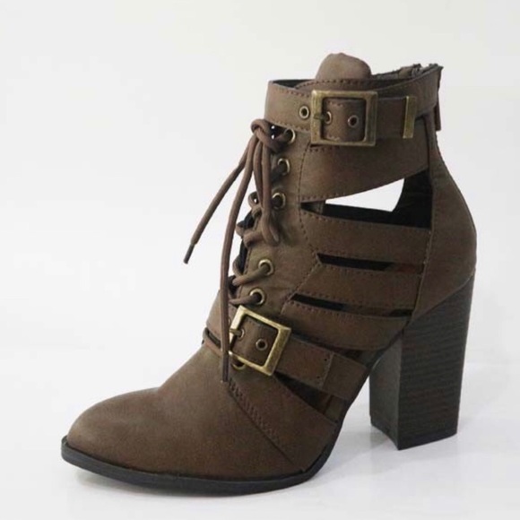 Shoes - Boho Cut-Out Lace Up Ankle Booties